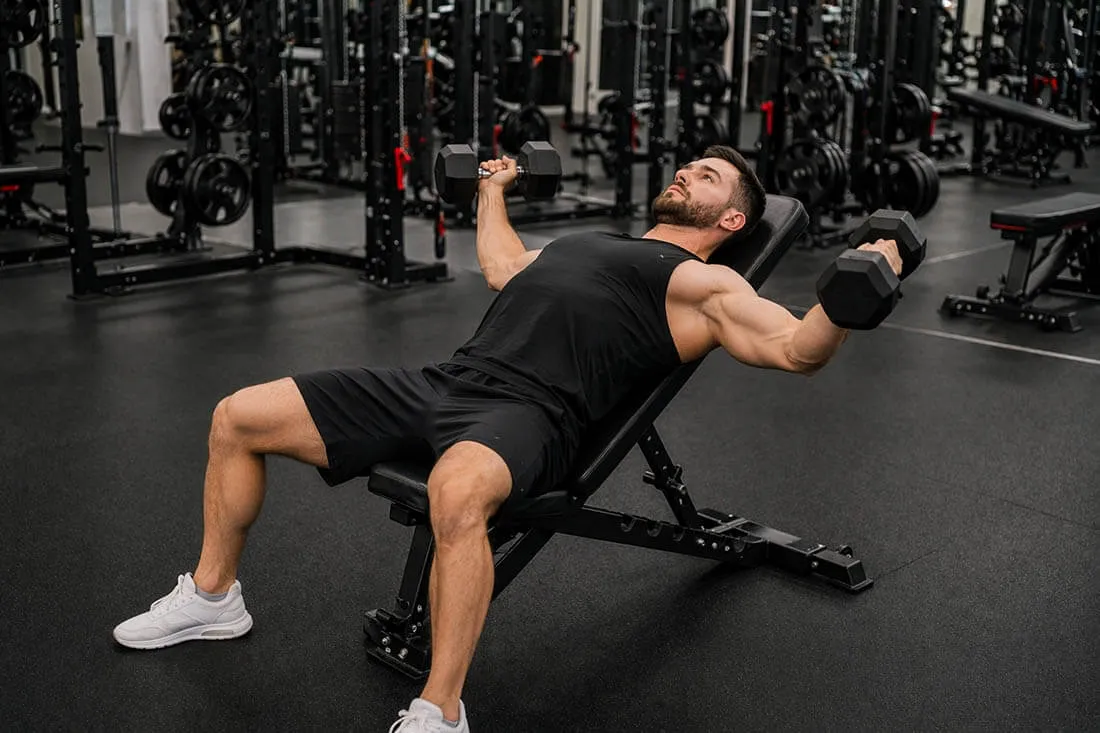 Разведение гантелей на наклонной скамье