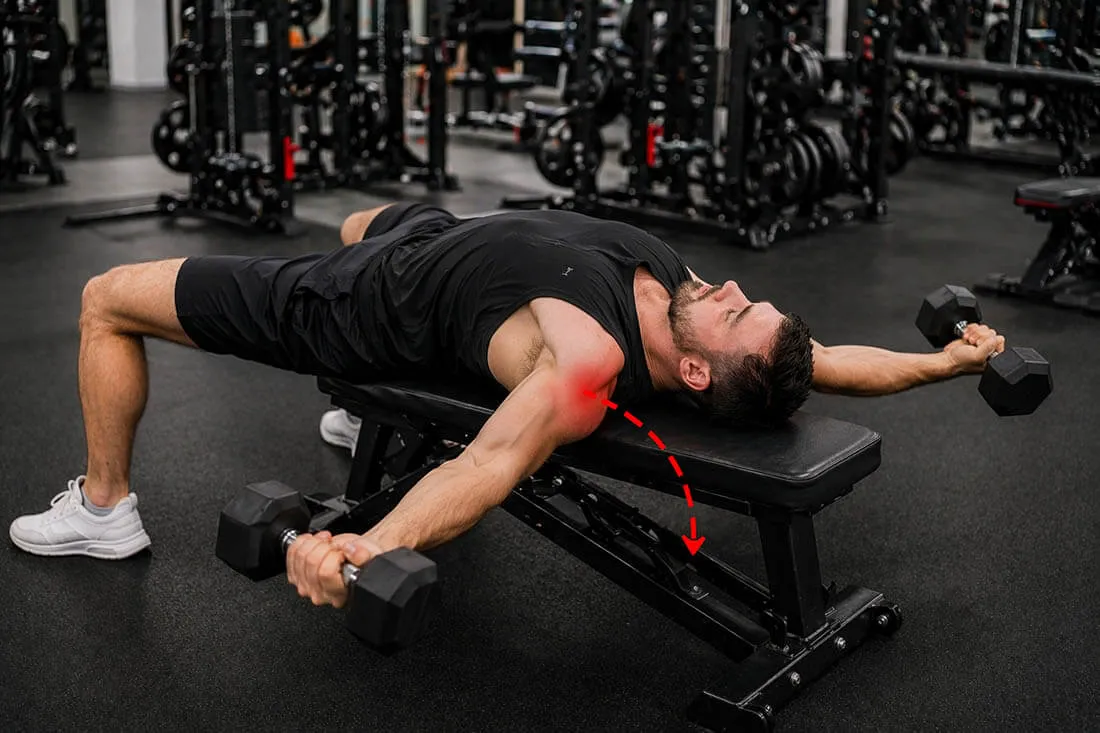 Ошибки при разведении гантелей лежа