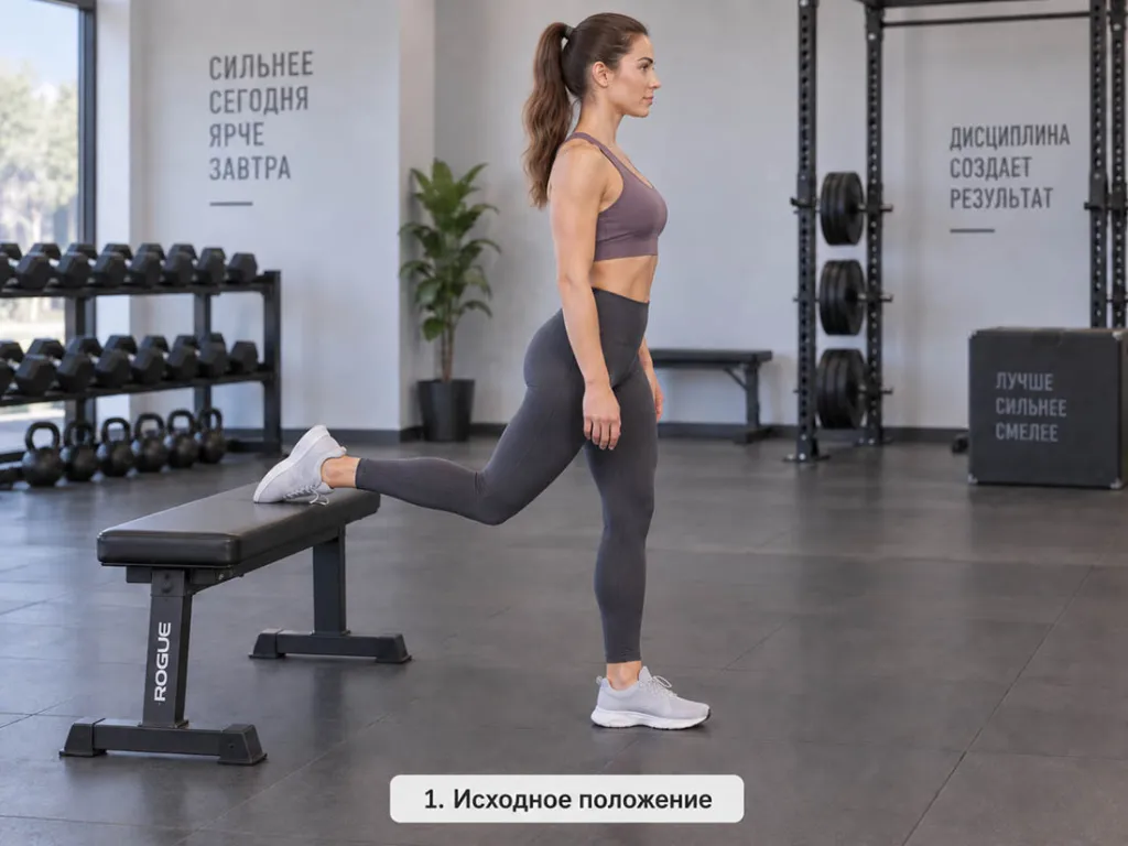 Исходное положение при выполнении болгарских выпадов